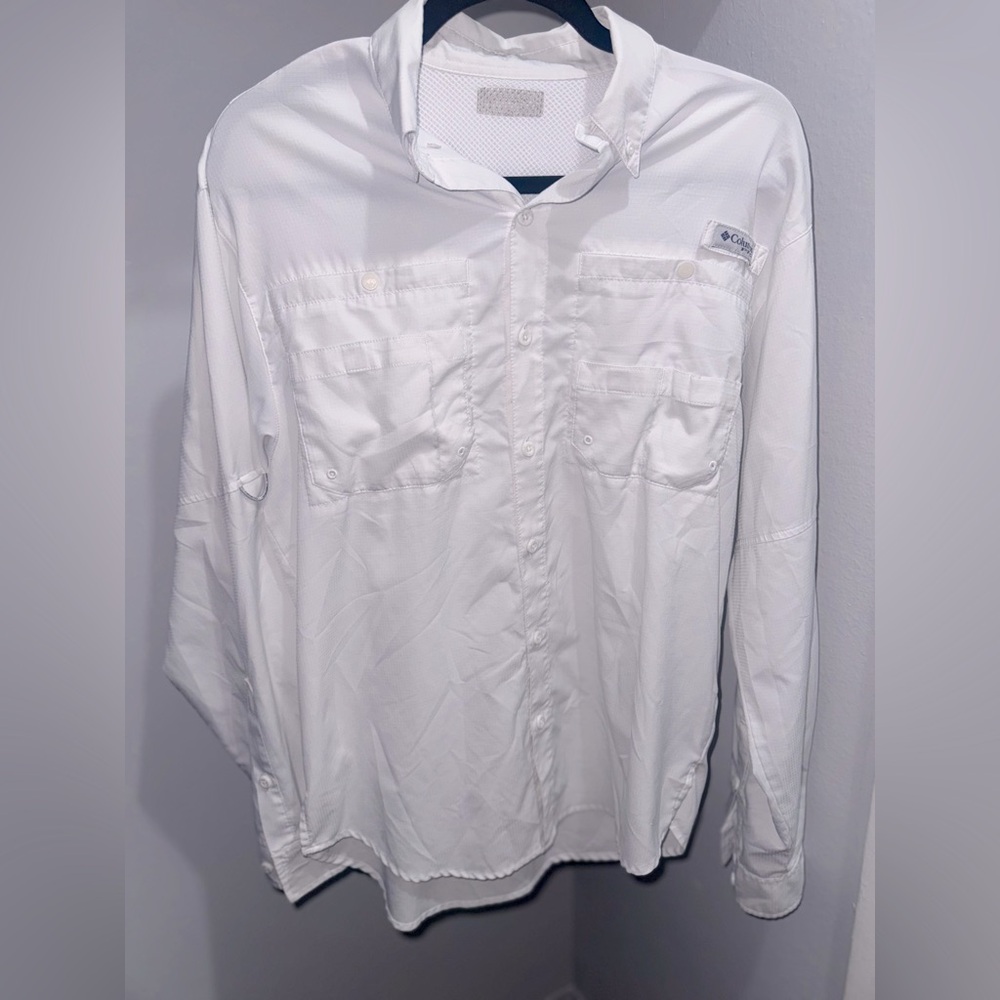 Men’s Columbia White PFG Long Sleeve Shirt
